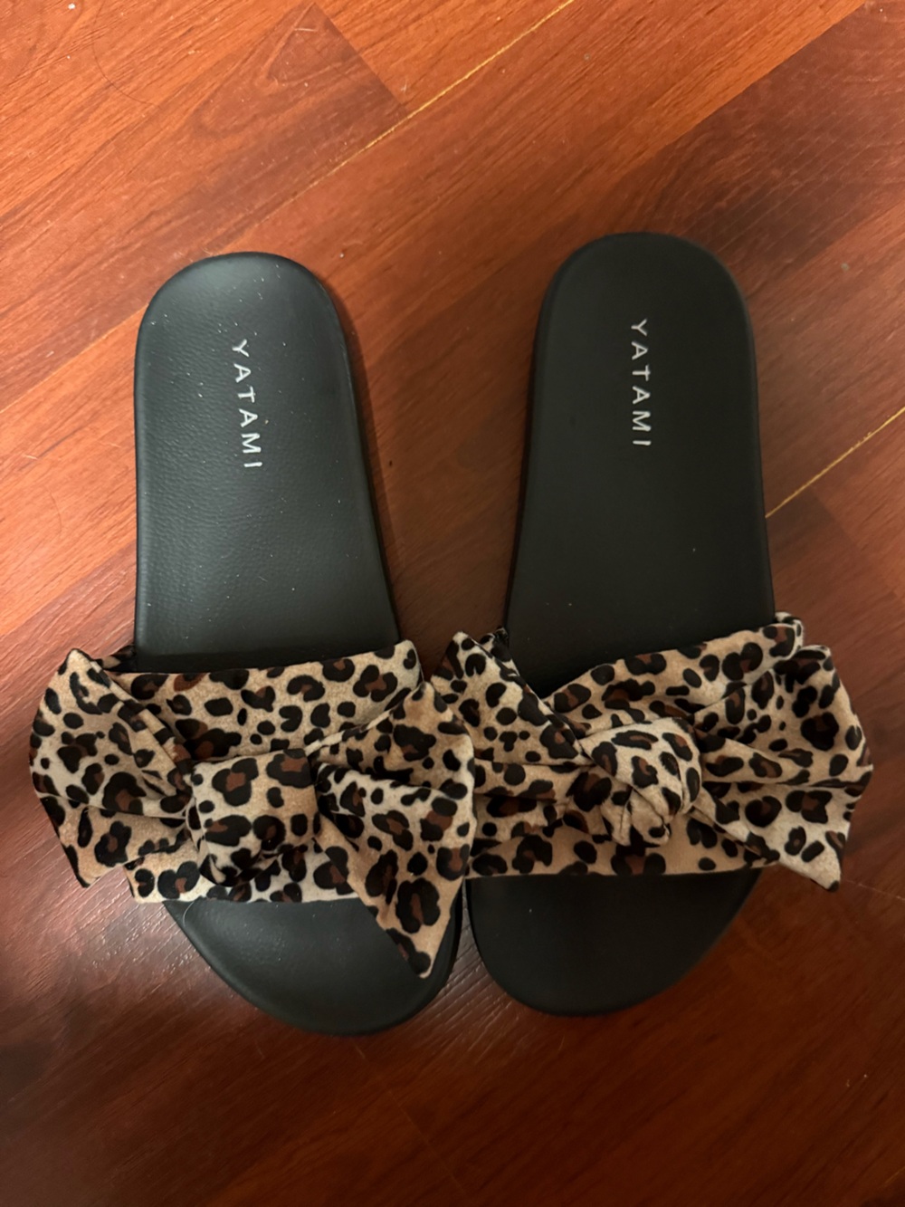 Marshalls Leopard Bow Slide Sandals - Black & Tan
